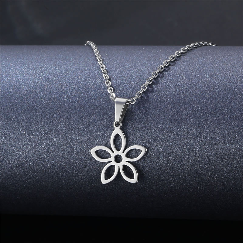 Fashion 9# Stainless Steel Flower Necklace