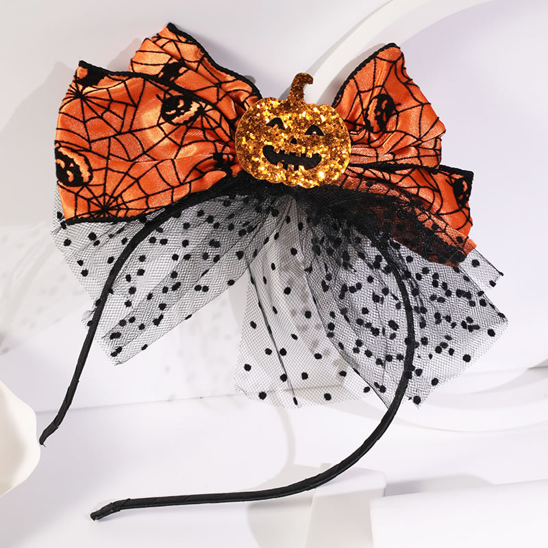 Fashion 12# Spider Web Pumpkin Fabric Cobweb Pumpkin Headband
