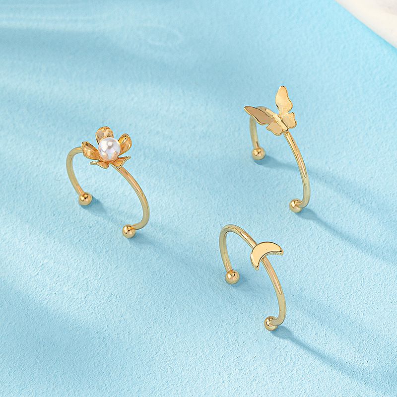 Fashion 1# Alloy Butterfly Moon Flower Ring Set
