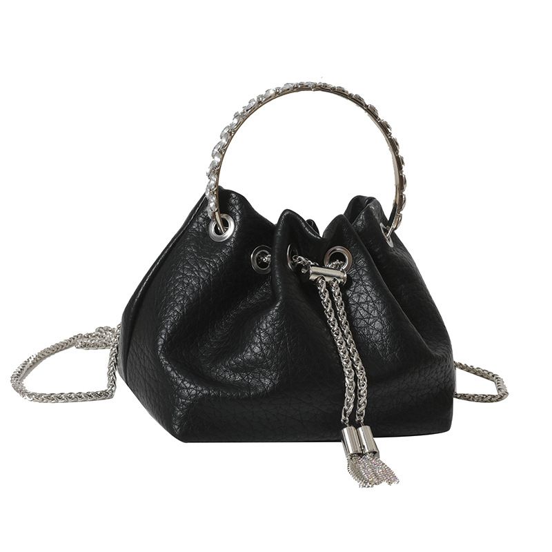 Fashion Black Pu Large-capacity Drawstring Crossbody Bag