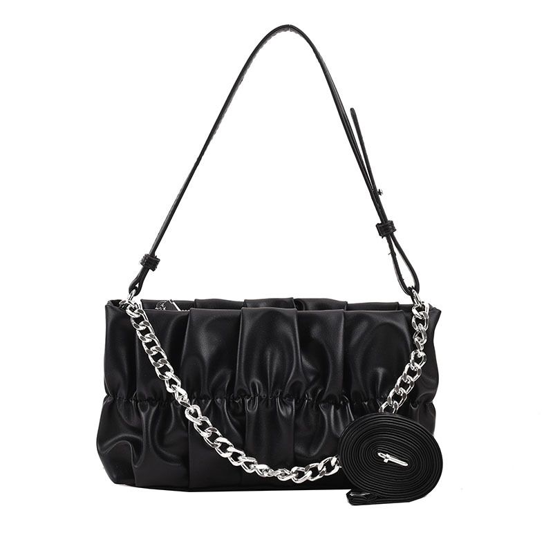 Fashion Black Pu Pleated Chain Crossbody Bag