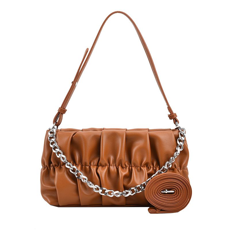 Fashion Brown Pu Pleated Chain Crossbody Bag