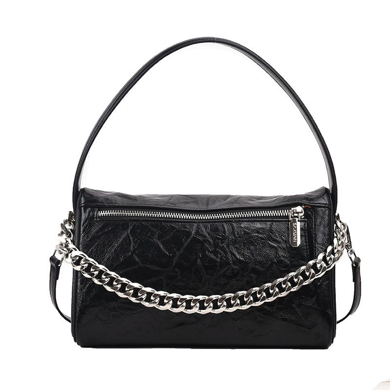 Fashion Classic Black Pu Shiny Chain Crossbody Bag