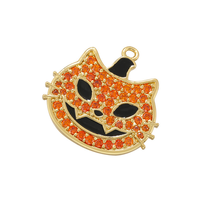 Fashion Golden Black Drop Orange Diamond Copper Inlaid Zirconium Cat Pendant