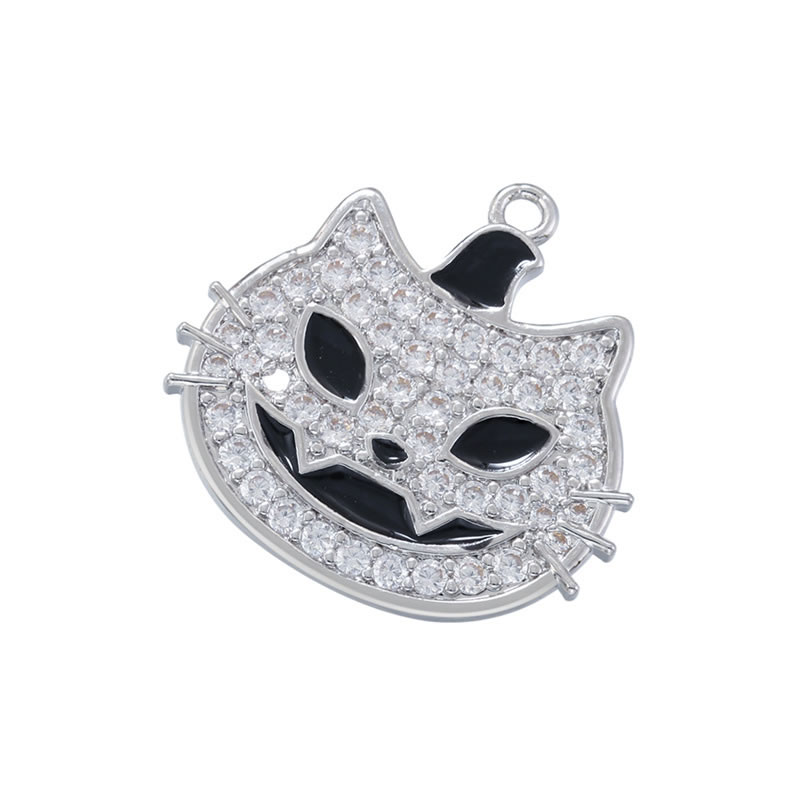 Fashion Platinum Black Drop Oil White Diamond Copper Inlaid Zirconium Cat Pendant