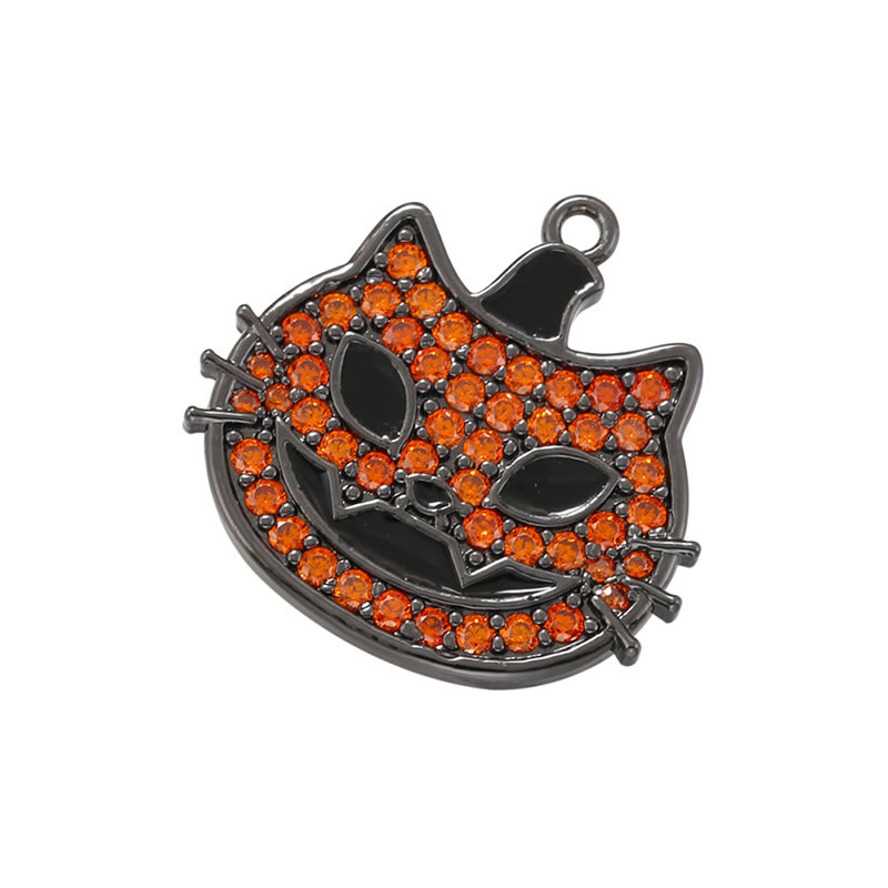 Fashion Gun Black Black Drop Orange Diamond Copper Inlaid Zirconium Cat Pendant