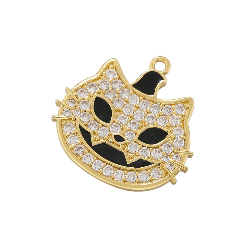 Fashion Golden Black Drop Oil White Diamond Copper Inlaid Zirconium Cat Pendant