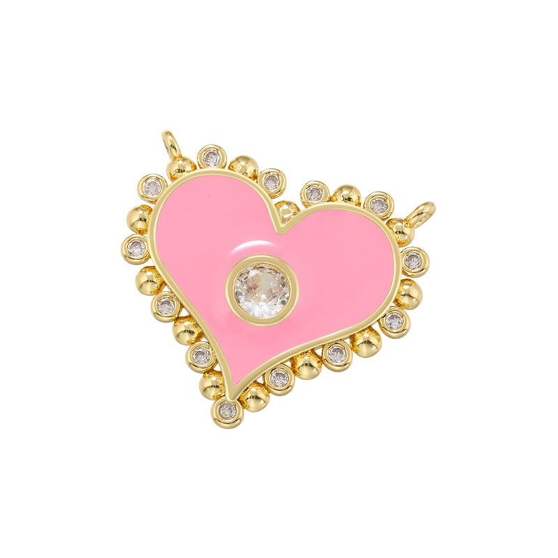Fashion Golden Powder Drop Oil Brass Diamond Drop Oil Heart Pendant