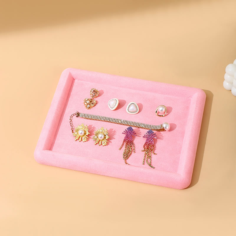 Fashion Pink Microfiber Fleece Flannel Square Jewelry Display Tray