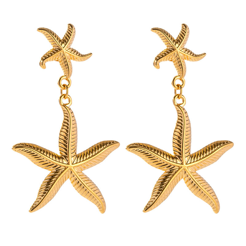 Fashion Gold Stainless Steel Starfish Earrings