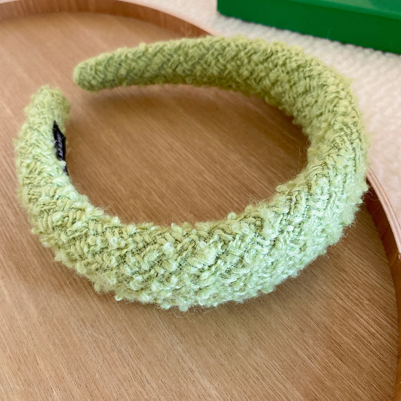 Fashion Headband-grass Green Plush Woven Wide Brim Headband