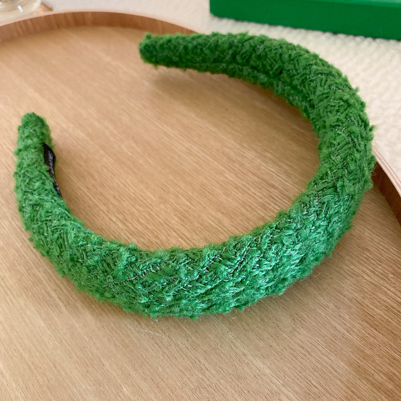 Fashion Headband - Green Plush Woven Wide Brim Headband