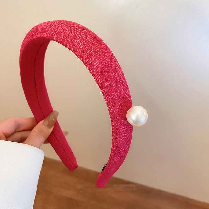 Fashion 18# Headband - Pink Fabric Pearl Wide-brimmed Headband