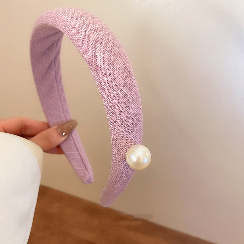 Fashion 20# Headband - Purple Fabric Pearl Wide-brimmed Headband