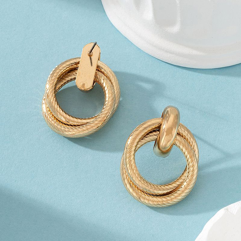 Fashion Gold Metal Layered Round Stud Earrings