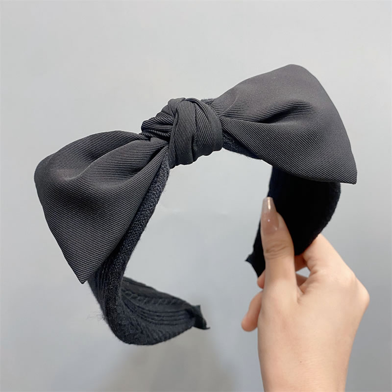 Fashion Black Knit Wheat Ear Knitted Bow Wide Brim Headband