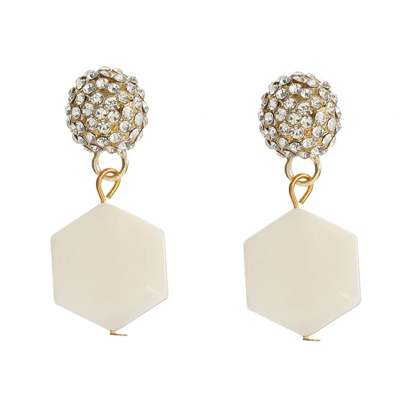 Fashion White Alloy Diamond Hexagon Earrings