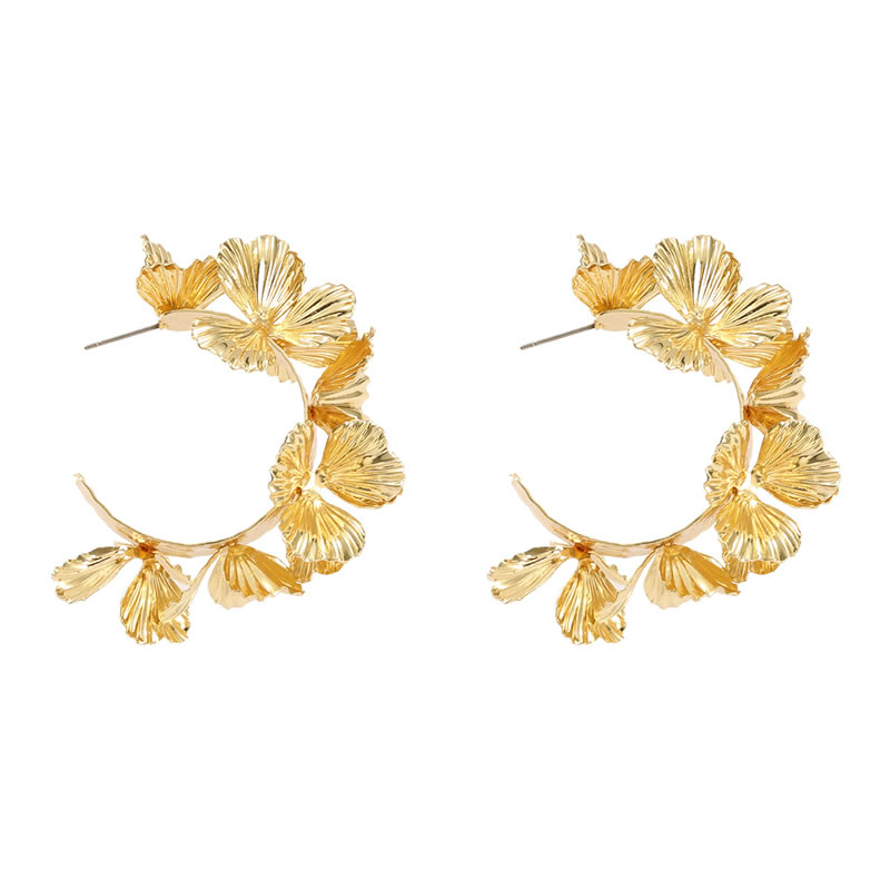 Fashion Gold Alloy Floral C-shaped Earrings