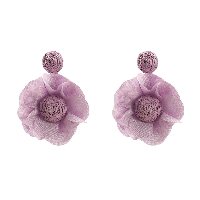 Fashion Purple Woven Fabric Raffia Flower Stud Earrings