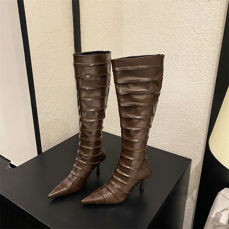 Fashion Brown Stiletto Pleated Boots