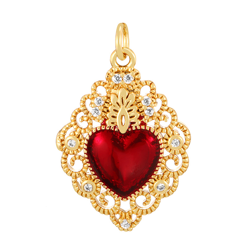 Fashion Red 3 Copper Inlaid Zircon Irregular Drip Oil Heart Series Pendant Accessories