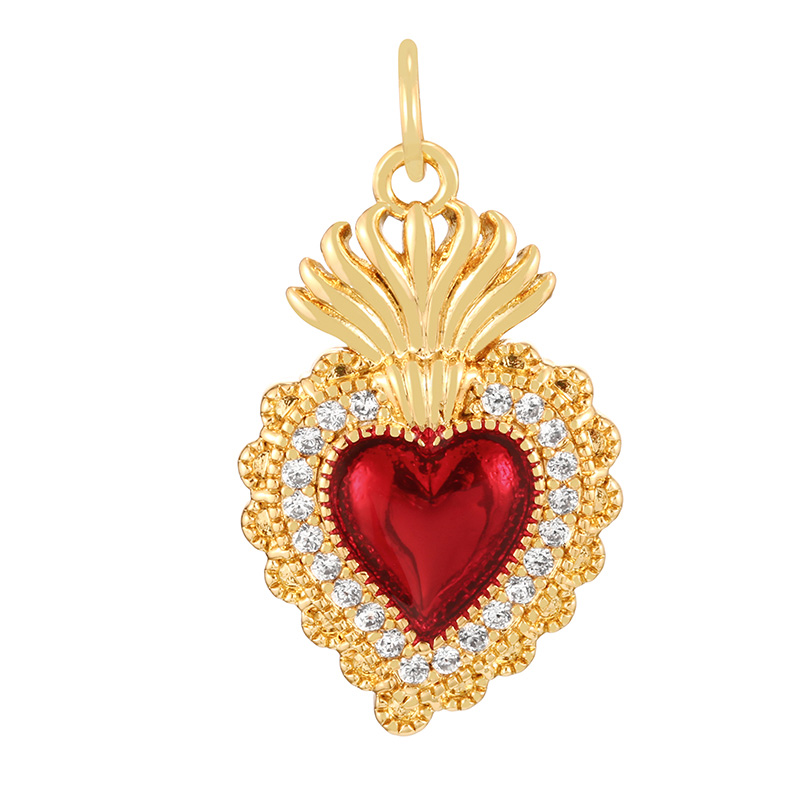 Fashion Red 6 Copper Inlaid Zircon Irregular Drip Oil Heart Series Pendant Accessories