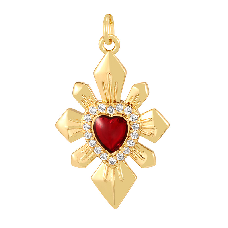 Fashion Red 11 Copper Inlaid Zircon Irregular Drip Oil Heart Series Pendant Accessories