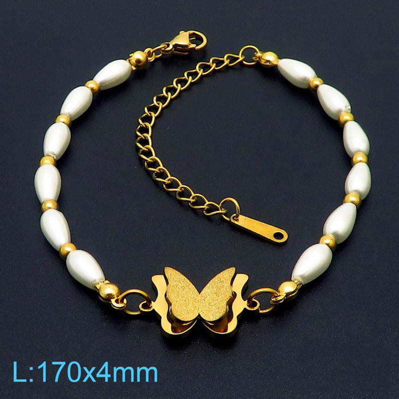 Fashion Gold Bracelet Kb169428-ksp Titanium Steel Pearl Chain Butterfly Bracelet