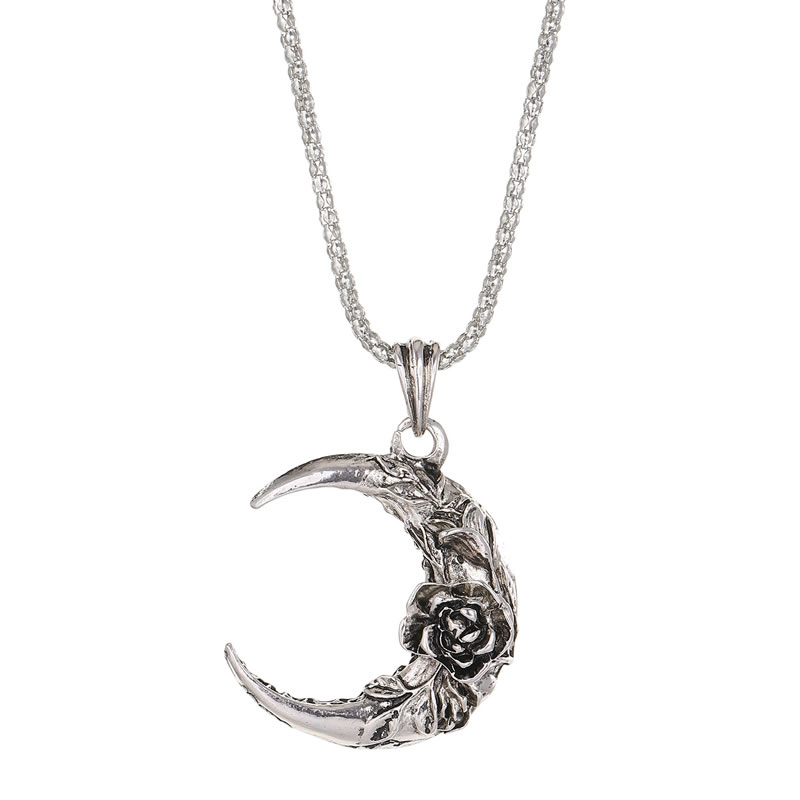 Fashion Rose Moon Alloy Geometric Moon Necklace