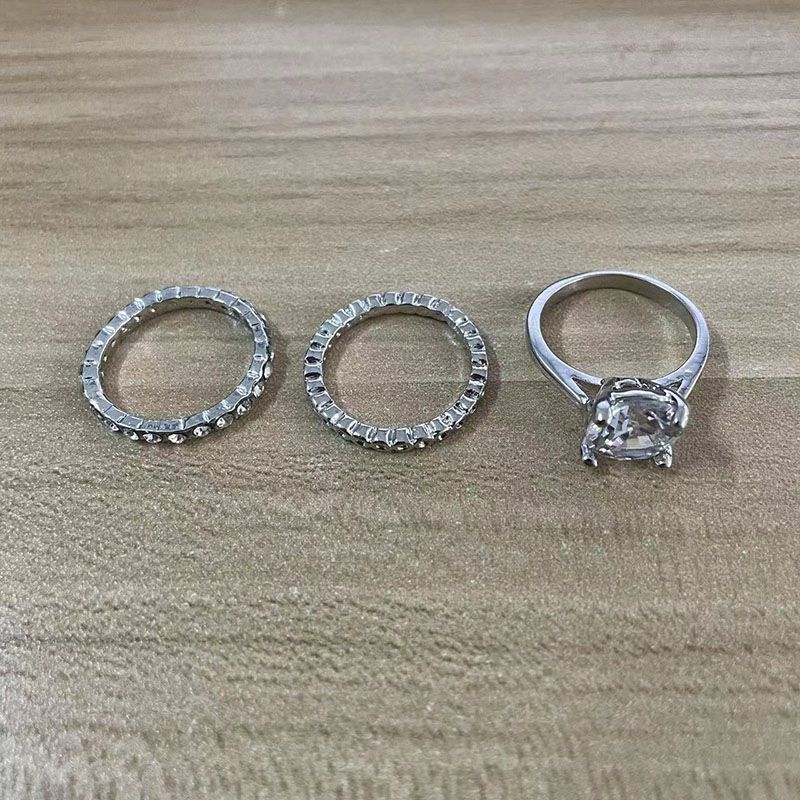 Fashion Alloy Ring Three Piece Set Copper And Diamond Geometric Ring Set