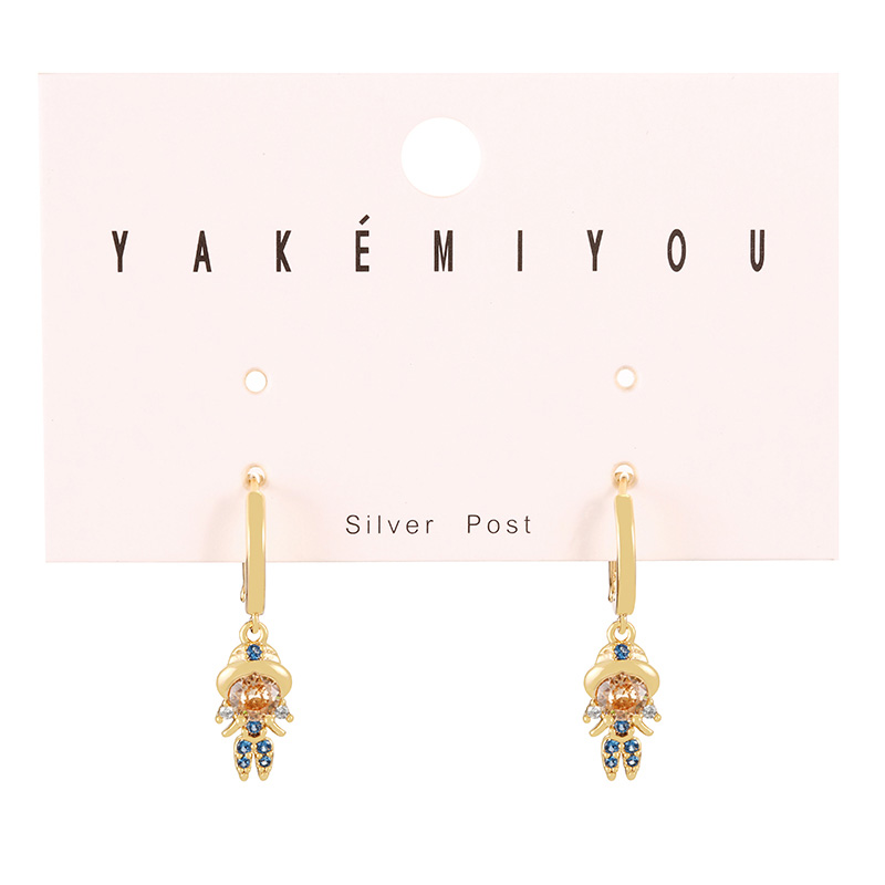 Fashion Gold Set Of 2 Copper Inlaid Zircon Princess Dangle Earrings