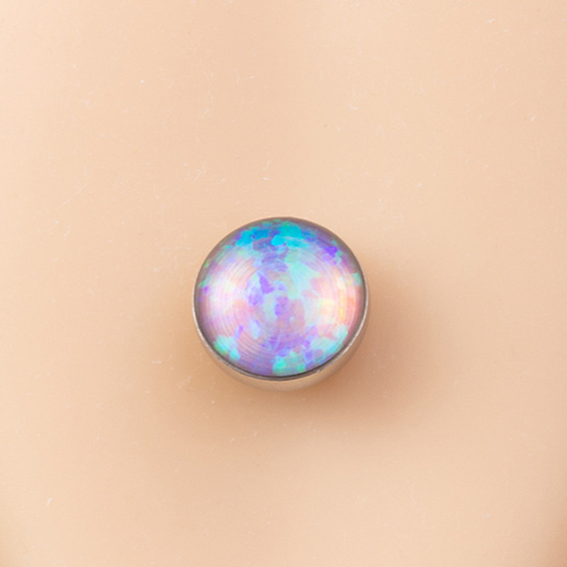 Fashion Purple (2 Pieces) Stainless Steel Round Opal Piercing Tongue Nail
