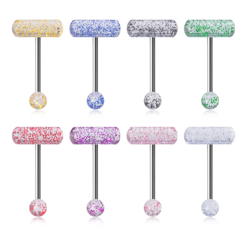 Fashion 8 Color Mix (2 Packs) Stainless Steel Geometric Sequin Piercing Tongue Nail Set