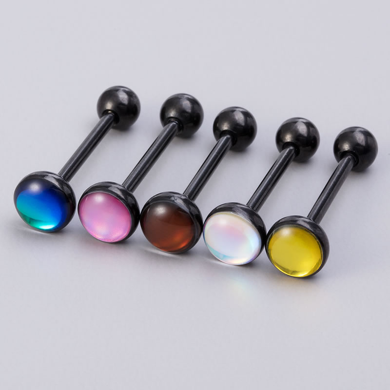 Fashion Mix 5pcs_ Black Rod (2 Packs) Titanium Steel Geometric Circular Piercing Tongue Nail