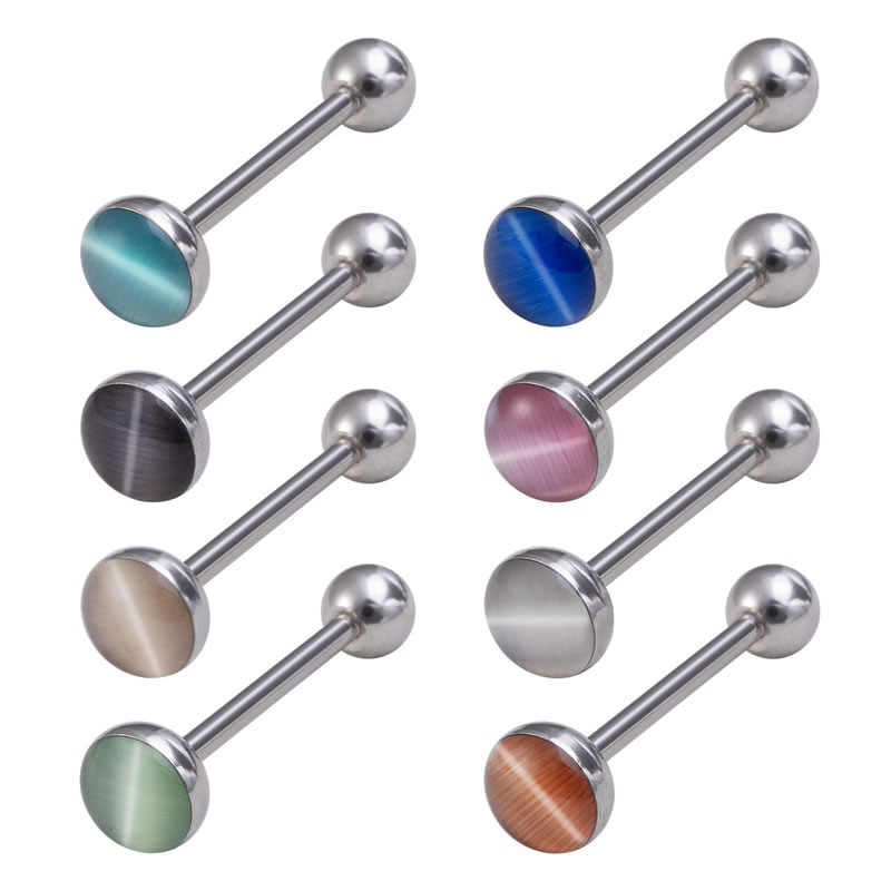 Fashion 8 Color Mix (2 Packs) Stainless Steel Cat's Eye Piercing Tongue Nail Set