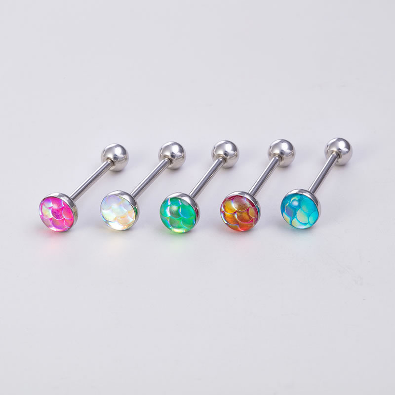 Fashion 5 Color Mix (2) Stainless Steel Drip Oil Scale Piercing Tongue Nail Set