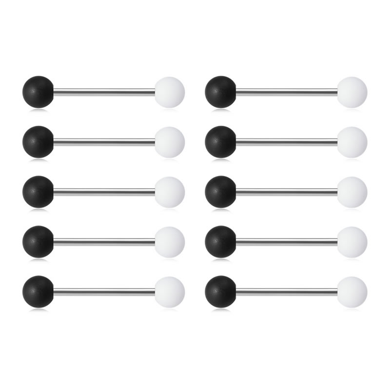 Fashion 10pcs Black And White Color (2 Packs) Acrylic Two-color Ball Puncture Tongue Nail Set