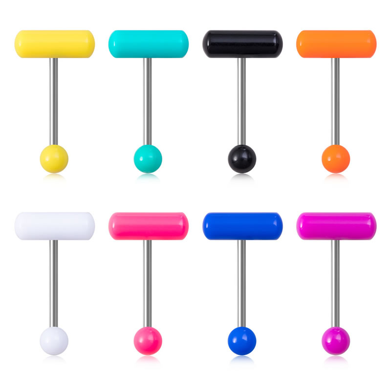 Fashion 8 Color Mix (2 Packs) Titanium Steel Geometric Capsule Piercing Tongue Nail Set