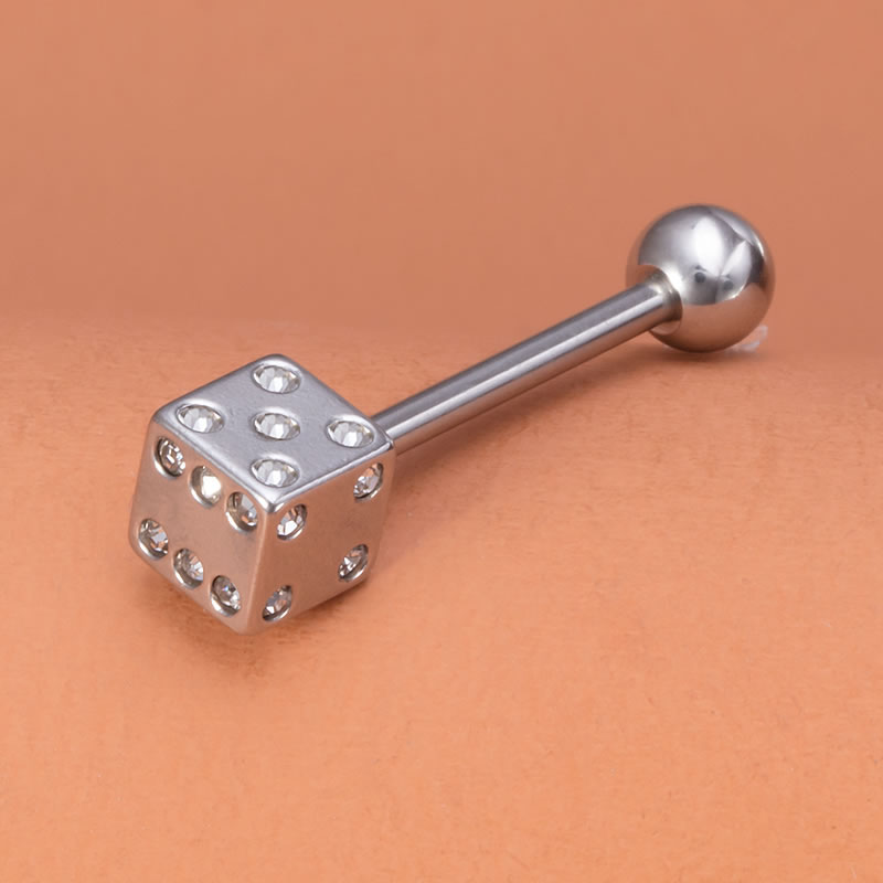 Fashion Steel Color (2) Stainless Steel Inlaid Zirconium Dice Piercing Tongue Nail