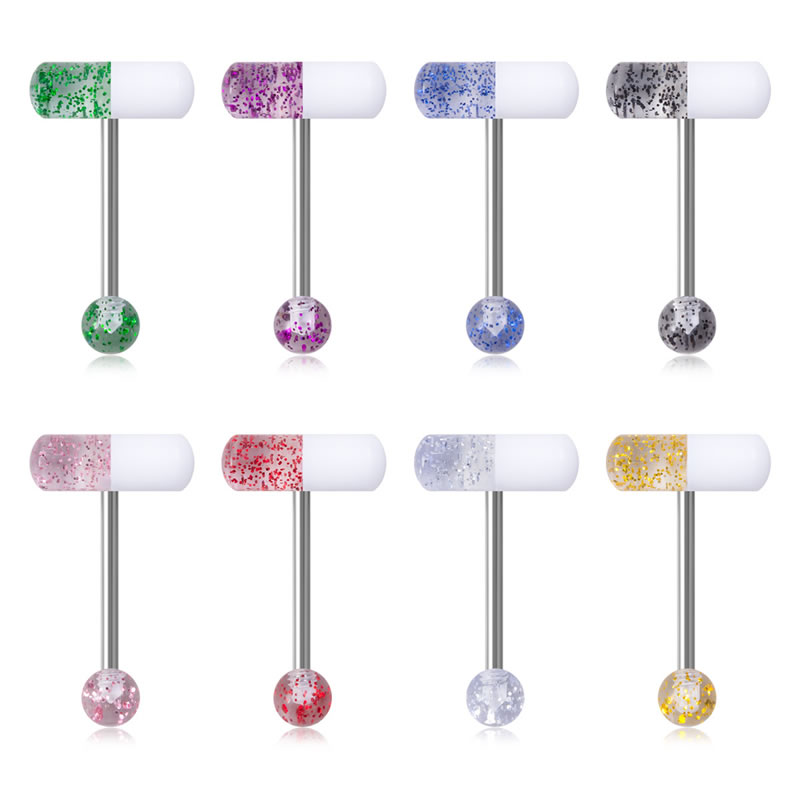 Fashion 8 Color Mix (2 Packs) Acrylic Stainless Steel Geometric Piercing Tongue Nail Set