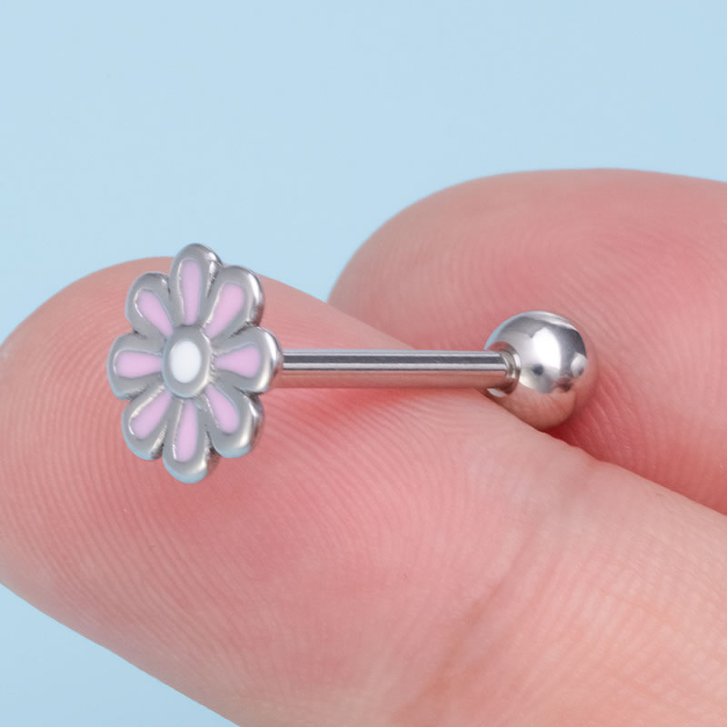 Fashion Pink Flowers (2 Pieces) Titanium Steel Flower Piercing Tongue Nail
