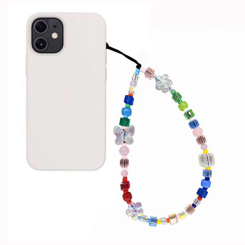 Fashion Color Rainbow Cube Crystal Beaded Phone Strap Chain