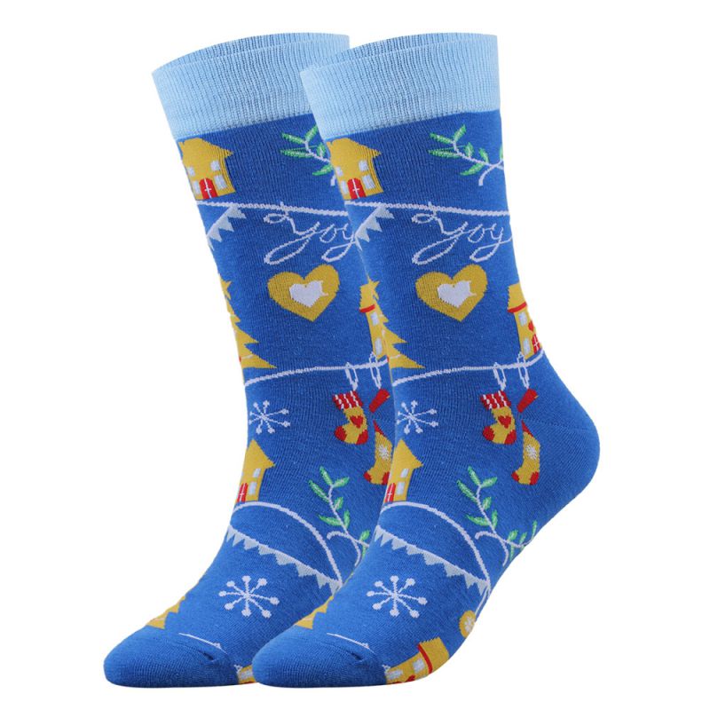 Fashion Blue House 1# Christmas Cotton Socks  Cotton