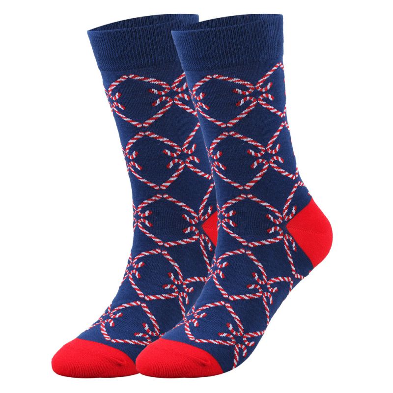 Fashion Navy Blue Cane 2# Christmas Cotton Socks  Cotton