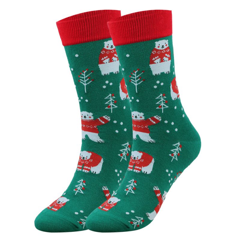 Fashion Green Bear 5# Christmas Cotton Socks  Cotton
