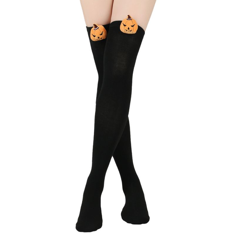 Fashion Pure Black/pumpkin 8 Halloween Card Via Knee Socks  Polyester %28polyester%29