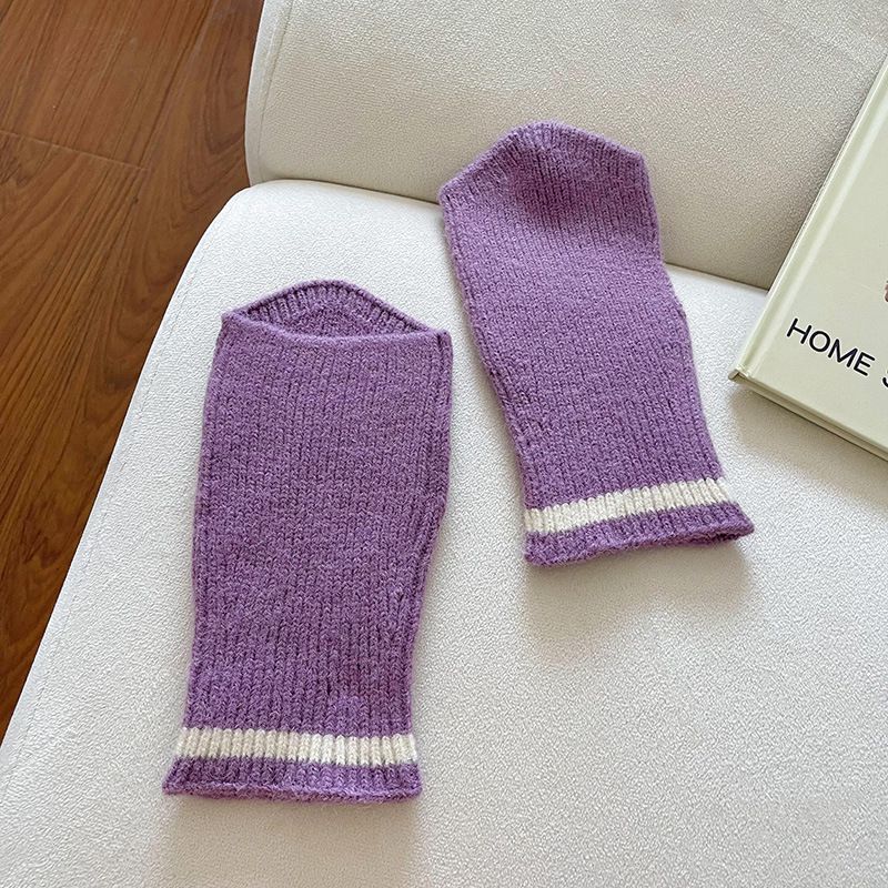 Fashion Purple Polyester Knitted Half Finger Gloves
