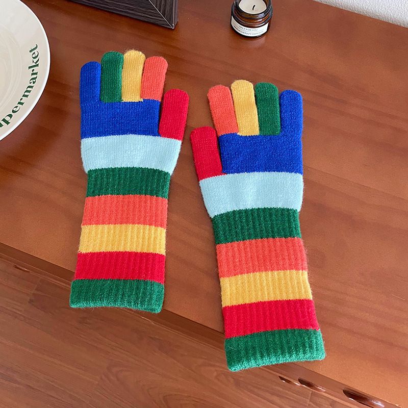 Fashion Multicolor Rainbow Rainbow Striped Knitted Gloves
