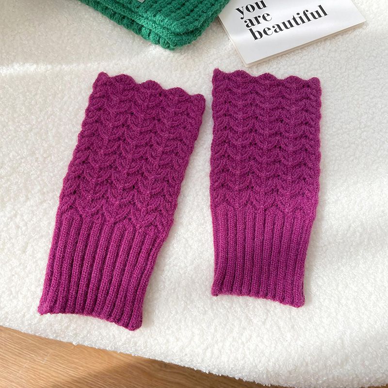 Fashion Purple Polyester Fish Pattern Wool Knitted Half Finger Gloves