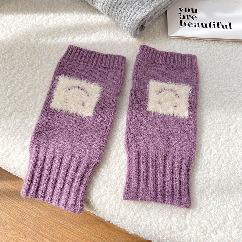 Fashion Purple Cartoon Smiling Knitted Five-finger Gloves